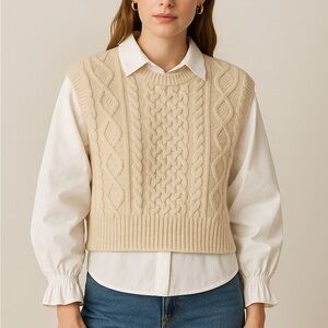 Sea NY Devana Cream Mixed Media Knit Combo Sweater Vest Top S NWT $345